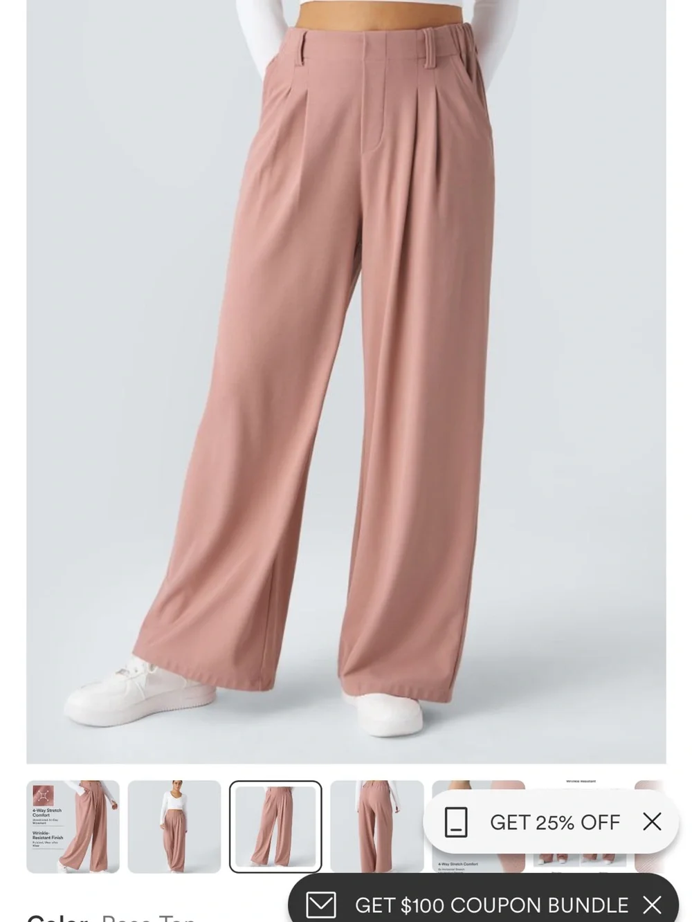 Halara Wide Leg waffle Pull-On Pants in Rose Taupe - Picture 2 of 7